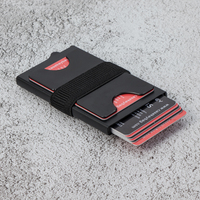 Casekey dompet kartu tombol tekan, dompet logam ramping untuk kartu, penyimpan kartu aluminium aman Rfid dengan tali uang tunai