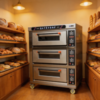 Four de boulangerie commercial en acier inoxydable à 3 niveaux et 6 plateaux pour la cuisson du pain et des gâteaux