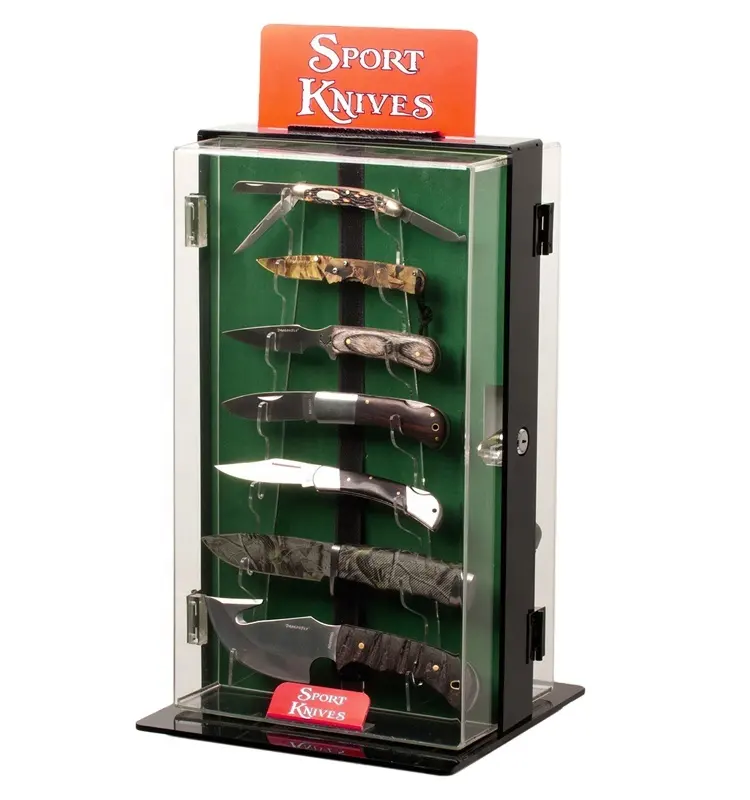 Customized Retail Store Acrylic 2-Way Small Lockable Stationery Counter Sports Knife Display Stands