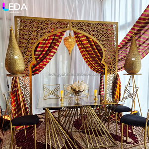 ชุดตกแต่งงานแต่งงาน งานวันเกิด งานปาร์ตี้ LEDA สุดหรูหรา สีทอง โครงเหล็กถอดประกอบได้ สไตล์อินเดีย ชุดสามชิ้น ฉากหลังโค้ง - Product Image 2