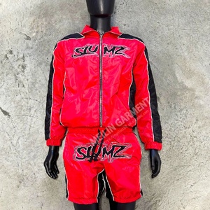 Design Custom Men Casual <b>Zip</b> <b>up</b> <b>Jacket</b> and Shorts 100% Polyester Nylon Tracksuit 2 Piece Jogging Wear Windbreaker Shorts Set - Product Image 2