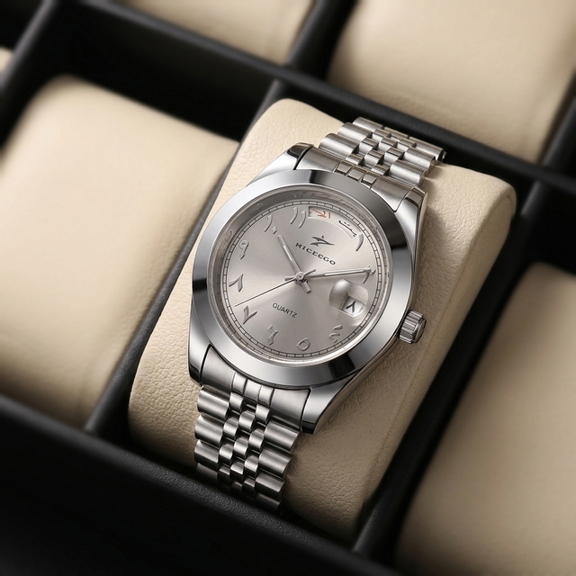 RICECGO Men's Watch Luxury Men Quartz Watch Stainless Steel Business Wrist Watch Waterproof Date Display OEM ODM Watch