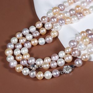 Collana di <span class=keywords><strong>Perle</strong></span> Naturali d'Acqua Dolce di Design Originale, Colore Caramella, Forma Quasi Rotonda, Catena per Clavicola, <span class=keywords><strong>Gioielli</strong></span> di <span class=keywords><strong>Perle</strong></span> per Donna - Product Image 2