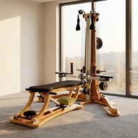 Appareil de Pilates de Luxe avec Cadre en Bois d'Érable et Chêne, Tour à Poulies pour Entraînement Pilates