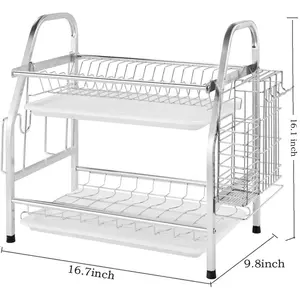 Factory Supplier The Hot Sale Multi 304 Stainless Steel Silver or Black 2 Tier Drainer Dish Drying Rack Set