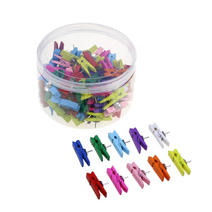 Becol Chất lượng cao đa chức năng dễ thương trang trí đinh ghim đinh đầy màu sắc đẩy pin với Clip bằng gỗ cho nhà. Trường học. Văn phòng - Product Image 1