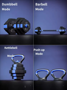 Ensemble d'<span class=keywords><strong>haltères</strong></span>, barres et kettlebells en métal réglables 4 en 1 avec support de rangement portable, <span class=keywords><strong>kit</strong></span> combiné de musculation multifonction pour la maison - Product Image 2
