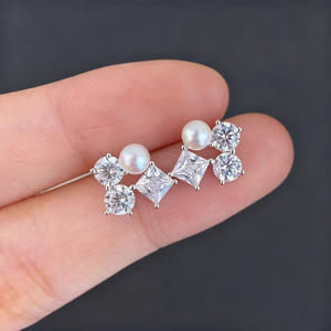 22705 Accessoires de perles DIY, boucles d'oreilles fines en argent S925 avec perles rondes de 4-5 mm, bijoux en or et argent avec support vide et clous d'oreille - Product Image 2