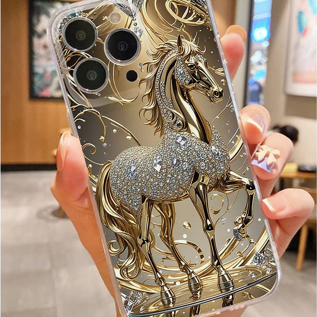 Luxury Diamond Pattern Horse Printing Transparent Soft TPU Mobile Phone Cover Case for Iphone 11 12 13 14 15 16 17 Pro Max Air