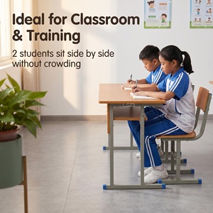 Ensemble de bureaux doubles pour étudiants personnalisés, chaises ergonomiques réglables en hauteur, mobilier scolaire confortable pour bibliothèque - Product Image 2
