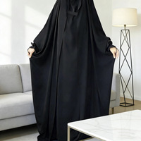 Jilbab Nida en gros, une pièce avec cape, boutons sur le devant, manches à volants papillon, à capuche, pour Ramadan et l'Aïd, vêtement islamique de prière
