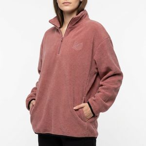 Sweat-shirt en <span class=keywords><strong>polaire</strong></span> surdimensionné pour <span class=keywords><strong>femme</strong></span> avec demi-fermeture éclair et logo brodé personnalisé, idéal pour le streetwear décontracté - Product Image 3