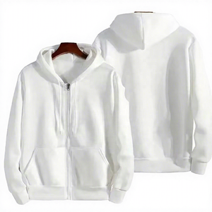 Sweat-shirt à capuche zippé blanc pour homme, coupe classique, en coton French Terry, couleur unie, décontracté, pour l'automne - Product Image 1