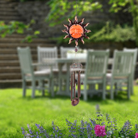 Carillon à vent décoratif personnalisé OEM, visage de soleil et de lune, verre rouge