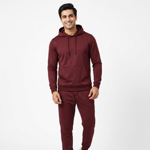 Ensemble de survêtement deux pièces pour homme en coton 100% Streetwear Pantalon de jogging imprimé à pattes évasées avec motif uni pour l'hiver - Product Image 1