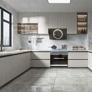 Armoires de cuisine modernes laquées à vendre, ensemble complet préfabriqué en fibre moderne 2022, gris brillant, armoire de cuisine - Product Image 2