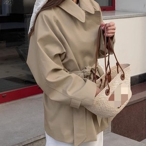 Trench-coat mi-long pour femme, couleur kaki, avec cordon de serrage, manches longues, automne, tendance - Product Image 3