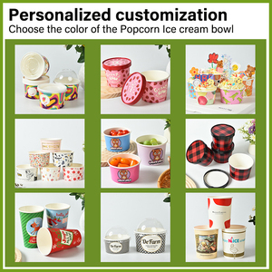 Vasos de Papel Biodegradables para Helado con <span class=keywords><strong>Tapa</strong></span>, Directo de Fábrica, Vasos Desechables para Helado OEM para Tiendas de Postres y Eventos Deportivos - Product Image 2