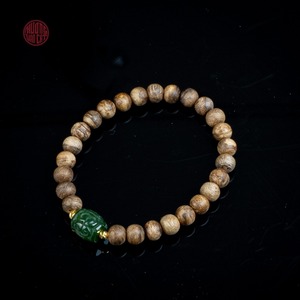 Natural Agarwood <b>Bracelet</b> for <b>Women</b> 6mm Oil-Rich Beads Mixed with Jade Lu Thong Charm, Handmade Premium Aromatic Jewelry - Product Image 1