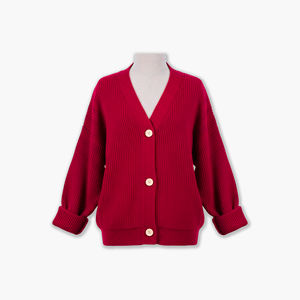 Cardigan décontracté simple à col en V, couleur unie, tricoté en maille torsadée du Vietnam, anti-plis, 100 % acrylique, sans impression, 3 boutons - Product Image 6