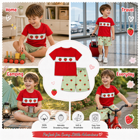 Puresun Livraison Rapide Certifié CPC CPSIA Ensembles de Vêtements pour Garçons en Coton 100% Personnalisés avec Broderie de Fraise Plissée 1-8 Ans Enfants