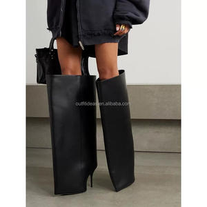 Bottines en cuir à talon aiguille pour filles, volume exagéré, cuir de veau mat, automne-hiver, cheville haute, jambe large, <span class=keywords><strong>bottes</strong></span> en cuir, <span class=keywords><strong>bottes</strong></span> en cuir noir - Product Image 6