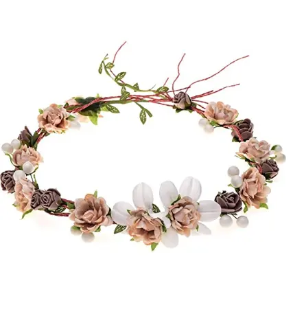 Couronne de perles pour femmes et filles, mariée, Rose, fleur, style Boho, couvre-chef Floral, pour fête, collection