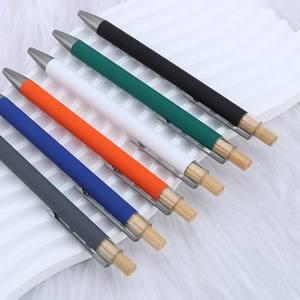 热销酒店廉价竹制按钮式伸缩激光个性化徽标舒适圆珠笔定制促销礼品 - Product Image 3