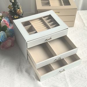 Boîte de rangement pour bijoux de grande capacité pour la maison, style tiroir à trois niveaux, vente en gros de boîtes à bijoux en cuir - Product Image 4