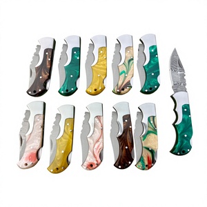Handmade DIY OEM Damascus Steel Folding <b>Knife</b> with Colorful Micarta Handle Serrated Clip Point <b>Blade</b> Outdoor EDC Hunting <b>Knife</b> - Product Image 1