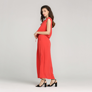Modèles chauds de 2020 16MM 100% CDC en soie rouge Vif sans manches V cou femmes longue robe élégante - Product Image 4