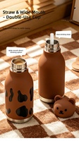 Bouteille d'eau isotherme en acier inoxydable de 450 ml avec bouchon tête d'ours polaire, anti-fuite, avec paille, pour enfants, cadeau d'anniversaire, mug pour enfants de 6 à 12 ans