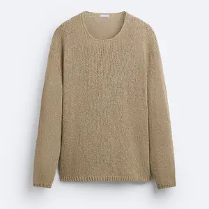 Custom LOGO Men Sweaters Crew Neck Pullover Plain Colour Loose Knit Top Texture Knitwear Winter Cotton Sweater For Men