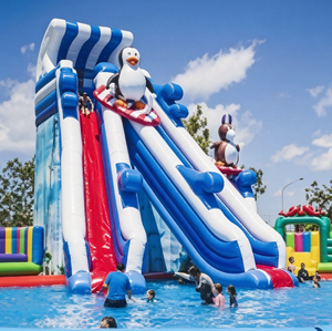 Toboggan aquatique gonflable géant commercial, thème pingouin, dragon, requin, pieuvre, toboggan aquatique en PVC pour location de parc aquatique extérieur - Product Image 1