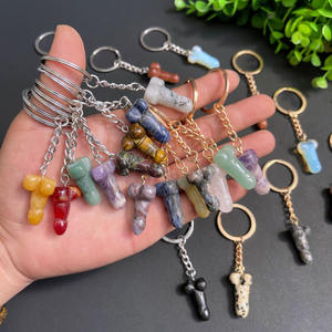 Venta al por mayor de llaveros de meditación de piedras preciosas múltiples naturales Mini llavero de piedra de cristal llaveros de pene para regalo - Product Image 2
