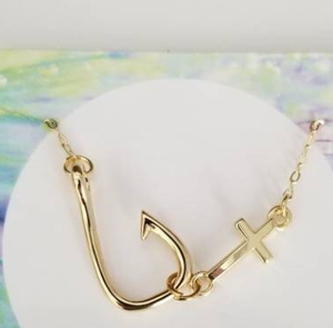 Gancio da pesca Charm bracciale croce gioielli cristiani pesca regali per le donne amo da pesca bracciale croce oro o argento bracciale croce - Product Image 3