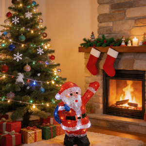 38cm Acrylic Santa Claus with Backpack Christmas LED <strong>Light</strong> 40L White Battery Operated <strong>Timer</strong> IP44 Waterproof Outdoor Garden Decor - Product Image 5
