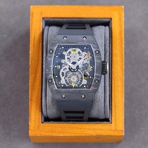 Montre-bracelet de luxe automatique à cadran mécanique, boîtier tonneau en fibre de carbone marbrée, bracelet en caoutchouc noir, collection 2026, vente chaude - Product Image 1
