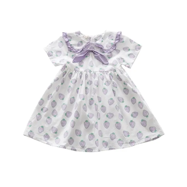 Fashion Boutique Flower printed Girls Dress Cute White Kids Baby Dress