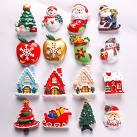 Aimants de réfrigérateur en résine peints à la main pour Noël avec effet pailleté et neige, décorations 3D assorties Père Noël, bonhomme de neige, maison, arbre