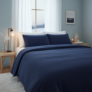 Navy Reversible <b>Bedspread</b> <b>Set</b> Full Size Polyester Stitched Classic Style for Home - Product Image 2