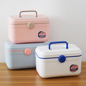 Medicine <b>Box</b> Plastic Pill Storage Case With Handle For Household Healthcare Pink Blue <b>Mixed</b> Colors - Product Image 1