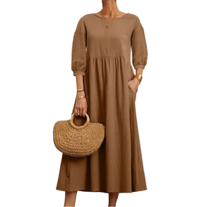 <span class=keywords><strong>Abito</strong></span> <span class=keywords><strong>Estivo</strong></span> Vintage Casual Oversize in Cotone e Lino, Mezza Manica, Vestibilità Ampia con Tasche, per Donna e <span class=keywords><strong>Taglie</strong></span> <span class=keywords><strong>Forti</strong></span> - Product Image 1