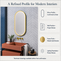 Miroir LED intelligent au design moderne, forme arquée, interrupteur tactile, miroir de salle de bain éclairé pour appartement