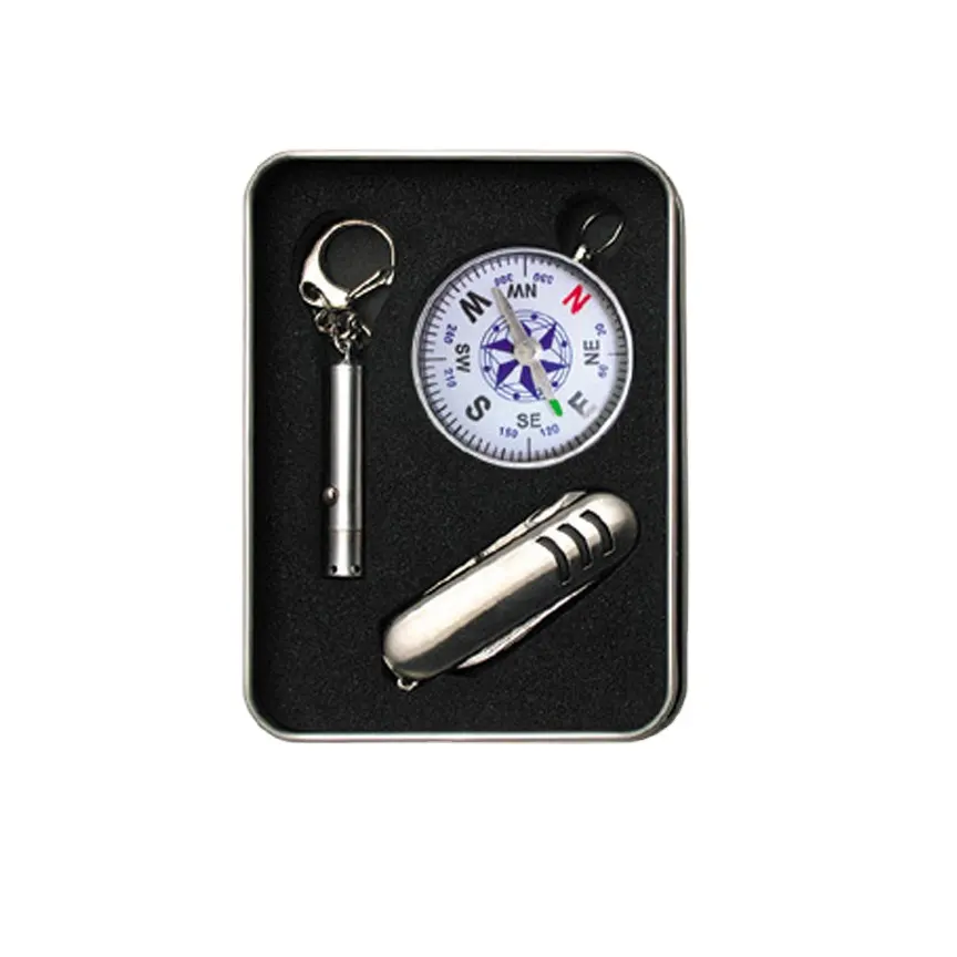 Ensemble classique de porte-clés à lumière led, cadeau d'affaires, ouvre-couteau, ensemble d'outils avec boussole, ensembles cadeaux d'entreprise de luxe