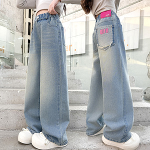 <span class=keywords><strong>Pantaloni</strong></span> Jeans larghi estivi Casual da 2025 ragazza Denim a gamba dritta Versatile per bambini più grandi - Product Image 5