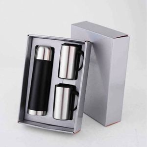 Stainless Steel Vacuum Flask <b>Set</b> with Two <b>Mugs</b> Double Wall Insulated Travel Drinkware Minimalist Design - Product Image 5