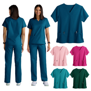 V-Neck Short Sleeve Stretch Scrub Suit Unisex Moisture Wicking Hospital Uniforms Rose Pink Lake Blue Azure Blue Dark Green - Product Image 4