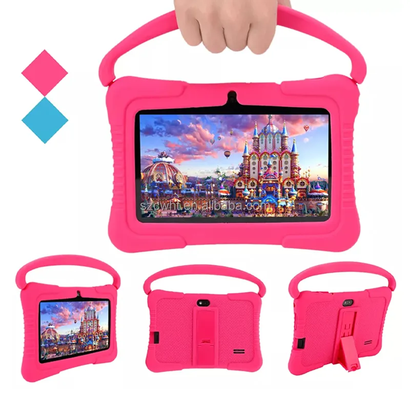 Cheap Kid's Children Tablet With Touch 7inch Screen Educational Learning Android Kids Tablet With Silicon Case Stand in VIdhon