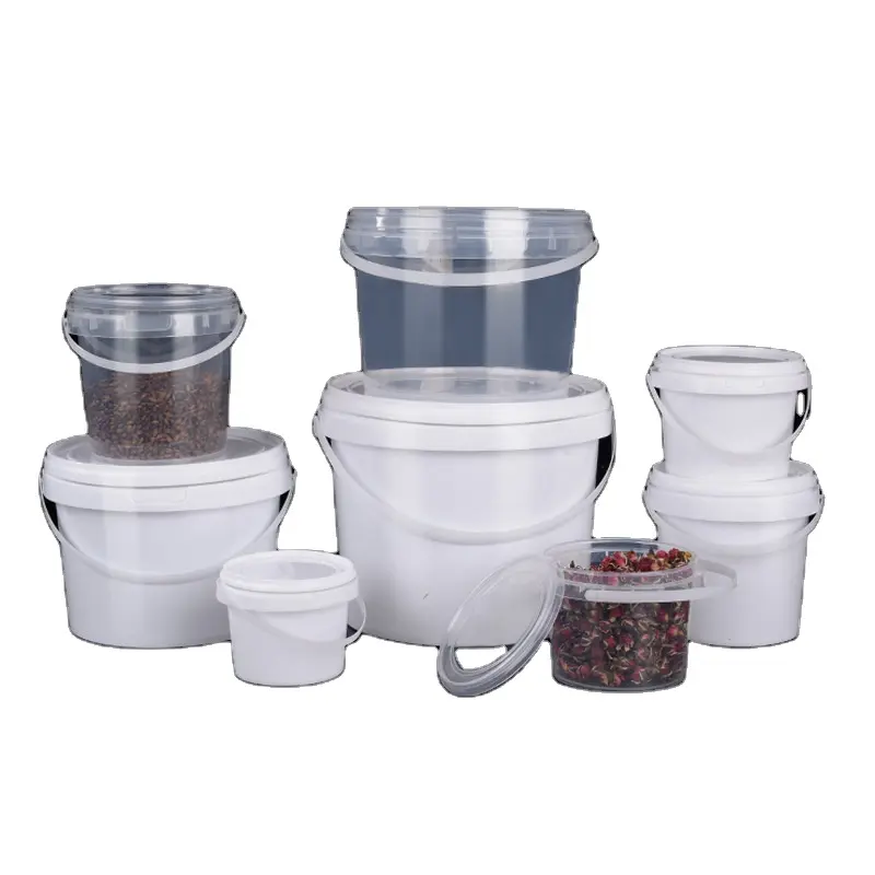 Food Grade 300ml 500ml 750ml 900ml 1L 1.5L 2L 2.5L 3L 5L Plastic Buckets With Handle And Lid Plastic Pail